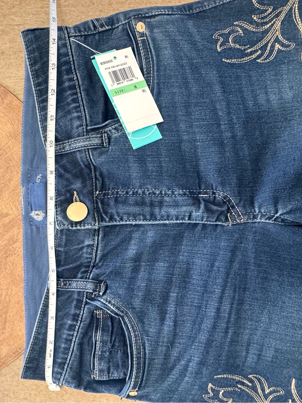 Democracy Navy Ankle Jeans with Gold Side Embroidery - Picture 3 of 9